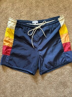Free Fly New Haven Board Shorts Navy Blue Rainbow Stripe Size M